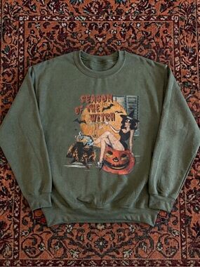 Gildan Olive Green 'Season of the Witch' Graphic Sweatshirt
